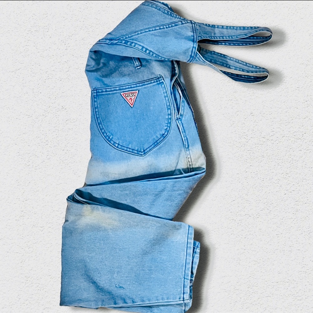 GUESS Vintage 90s Denim Overalls Light Wash Logo Bib XS Marciano USA